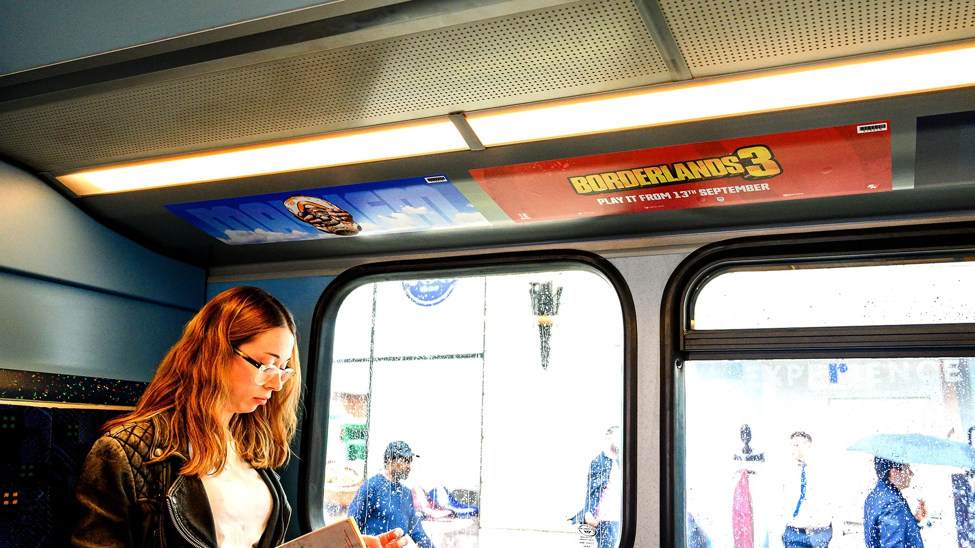 Borderlands 3 uses a London bus Interior Advert to promote their latest game release