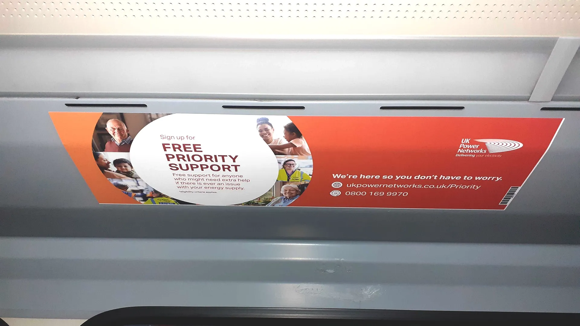 UK Power Networks use a London bus Interior Advert to promote their free priority support for those in need